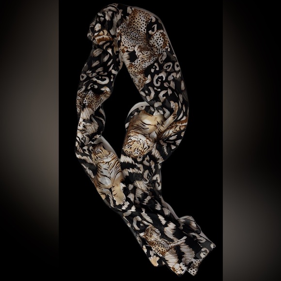 Tiger Animal Print Sheer Scarf 63” x 14” - Picture 4 of 5